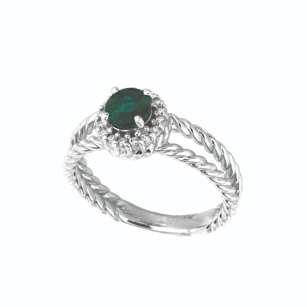 0.65 Carat Natural Diamond and Emerald Ring 14K